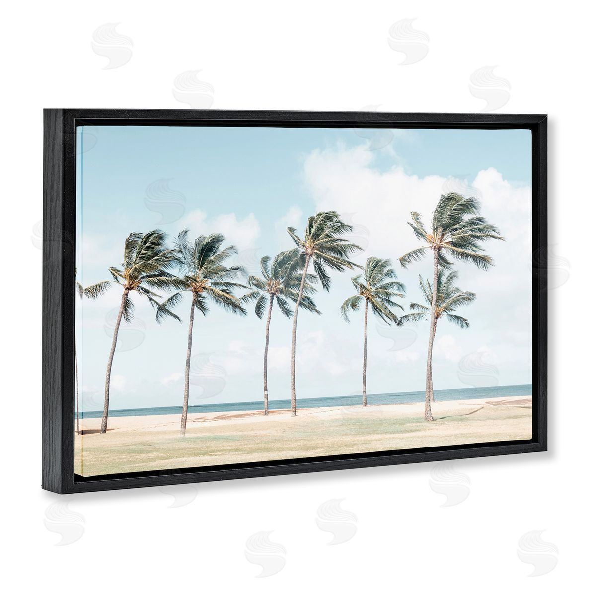 Elena Chukhlebova Windswept Palm Trees Black Floating Frame Canvas Wall Art Print