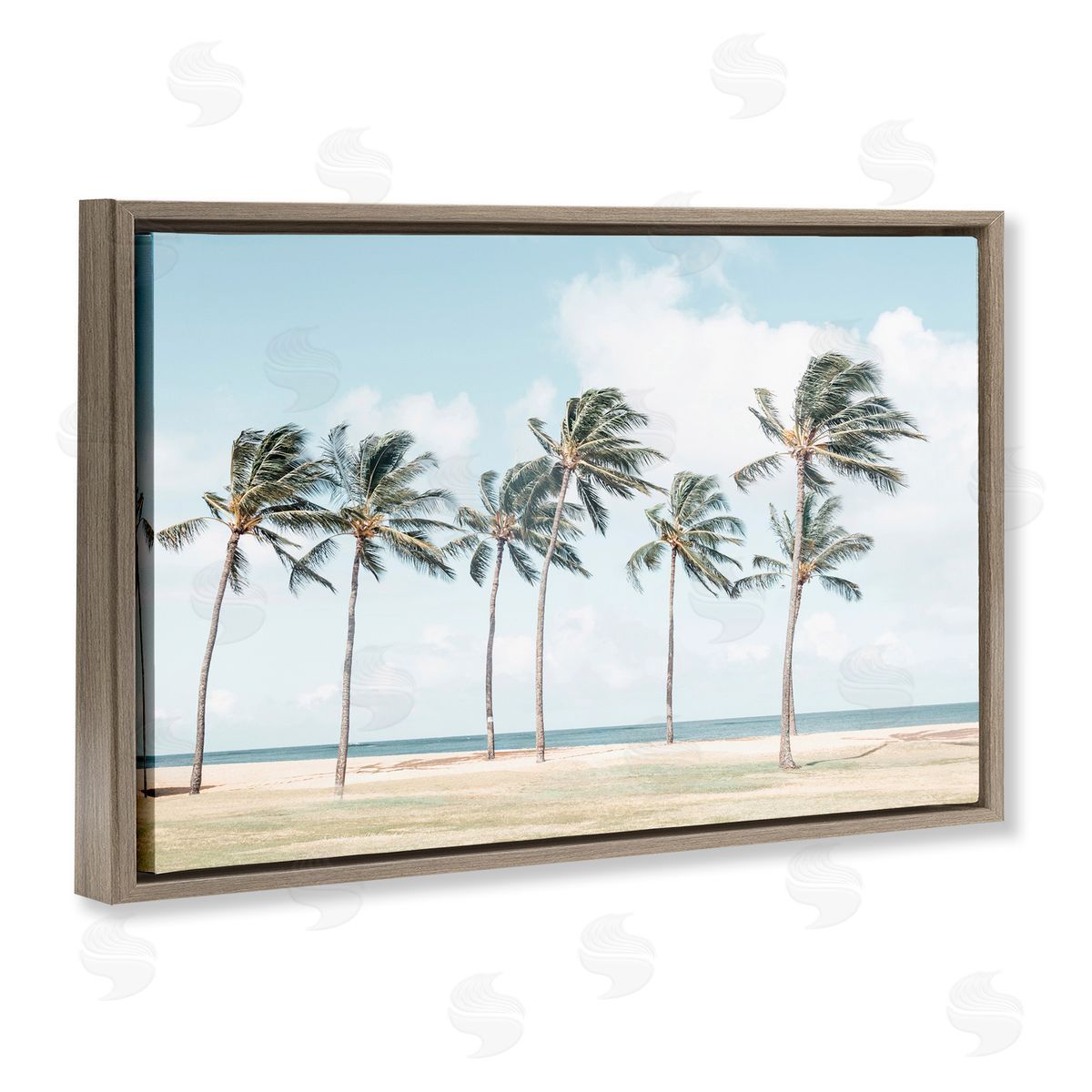 Elena Chukhlebova Windswept Palm Trees Brown Floating Frame Canvas Wall Art Print