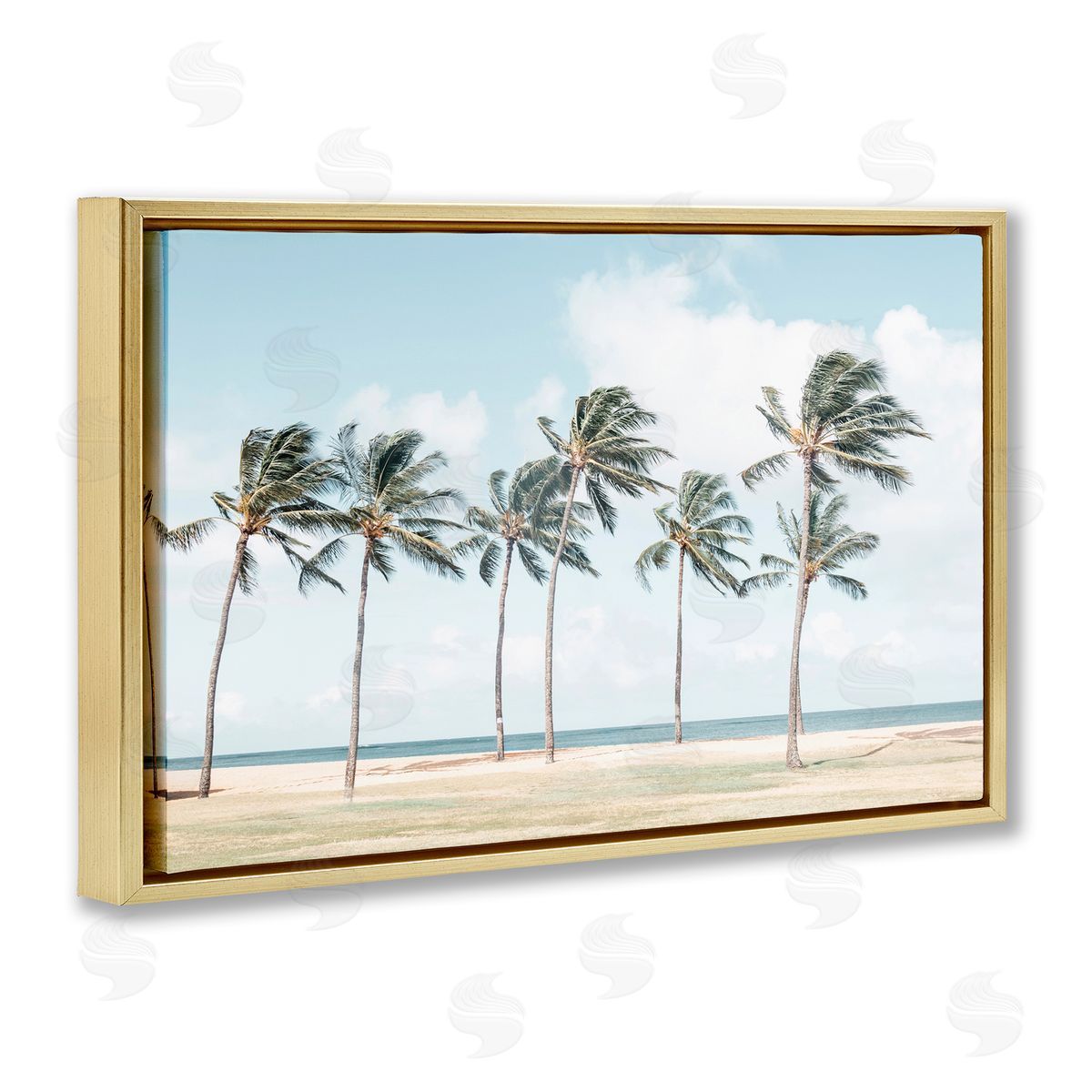 Elena Chukhlebova Windswept Palm Trees Gold Floating Frame Canvas Wall Art Print