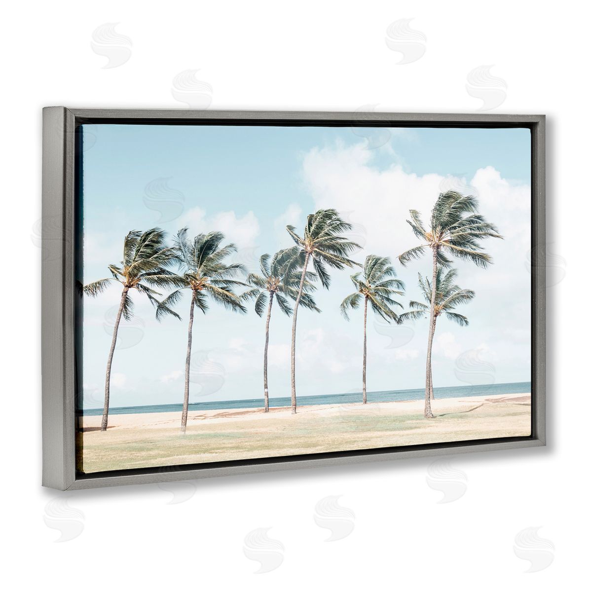 Elena Chukhlebova Windswept Palm Trees Gray Floating Frame Canvas Wall Art Print