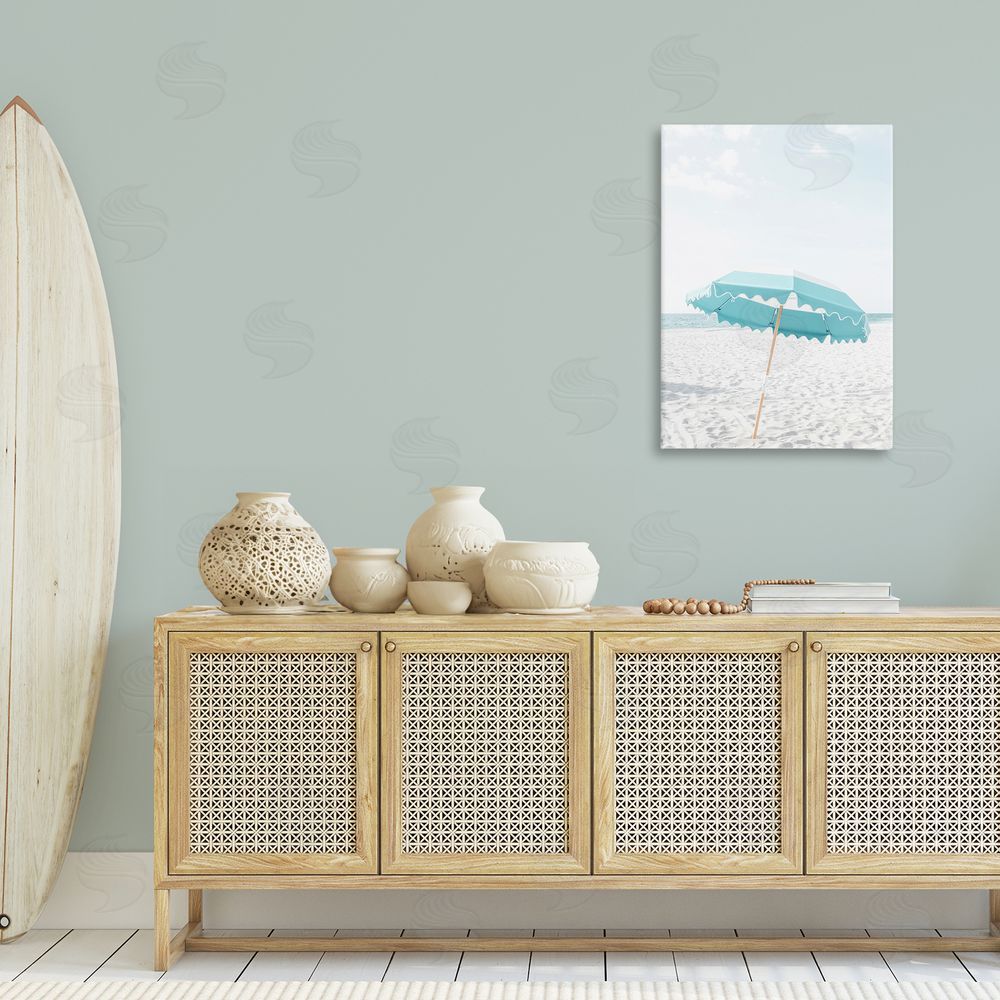 Elena Chukhlebova Lone Blue Beach Umbrella Canvas Wall Art Print in Room