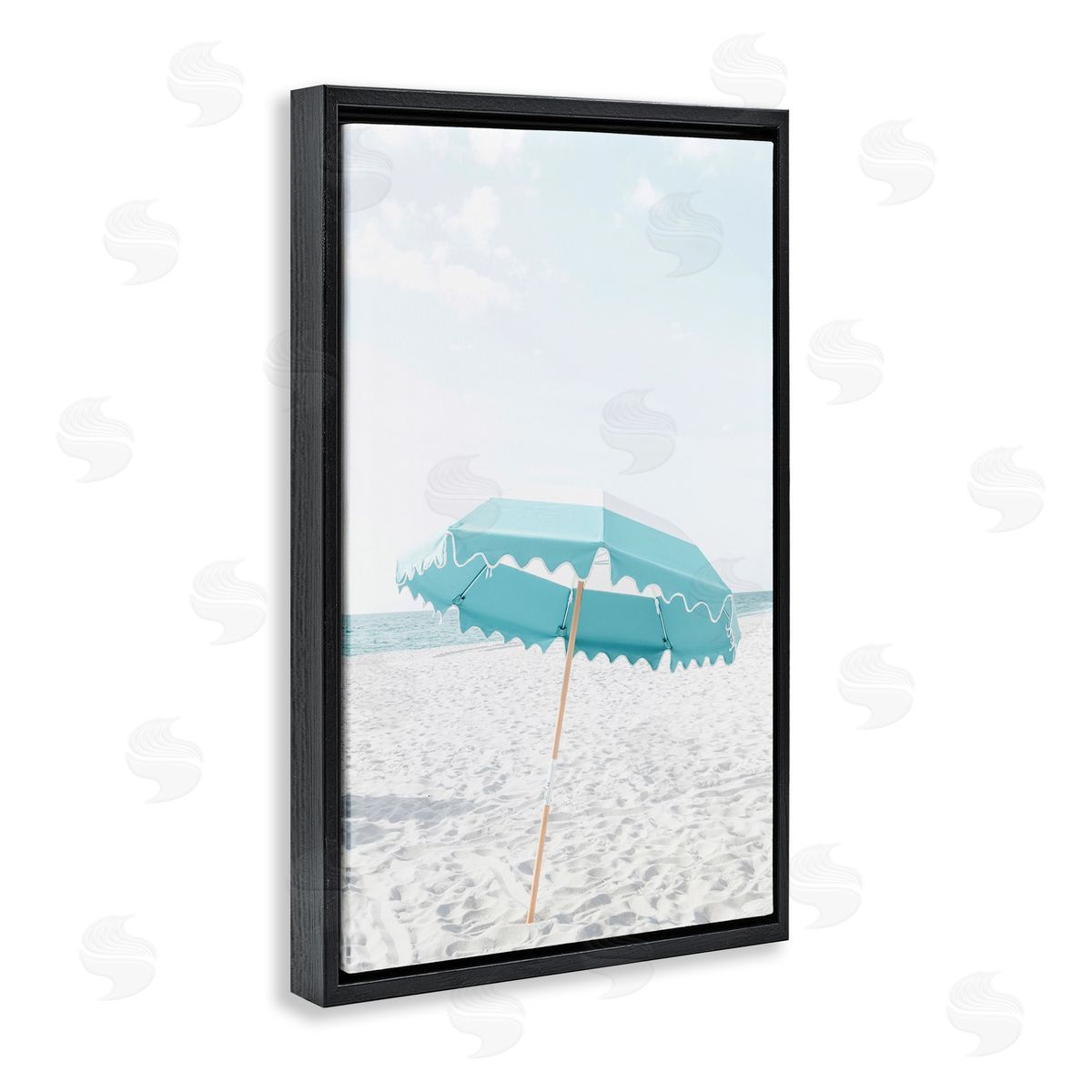 Elena Chukhlebova Lone Blue Beach Umbrella Black Floating Frame Canvas Wall Art Print