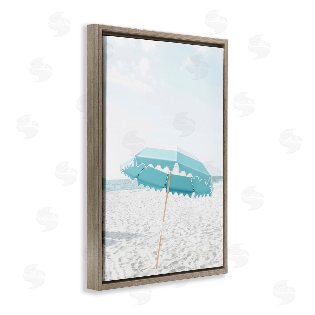 Elena Chukhlebova Lone Blue Beach Umbrella Brown Floating Frame Canvas Wall Art Print