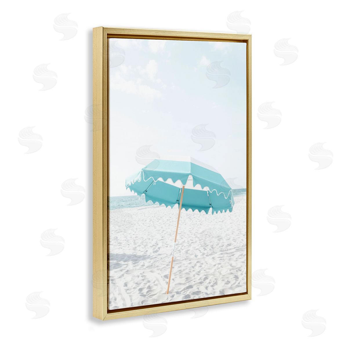 Elena Chukhlebova Lone Blue Beach Umbrella Gold Floating Frame Canvas Wall Art Print
