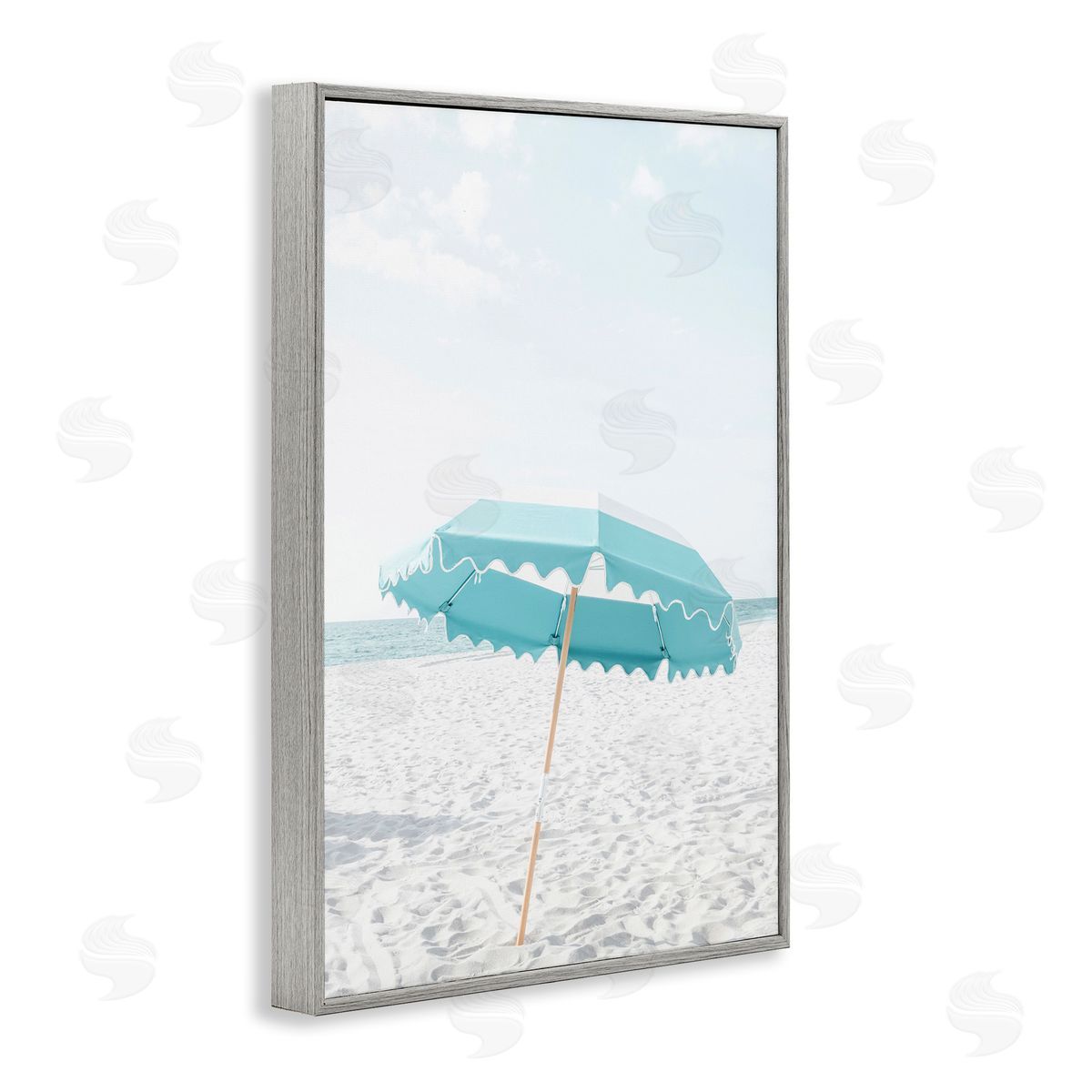 Elena Chukhlebova Lone Blue Beach Umbrella Gray Framed Giclee Wall Art Print