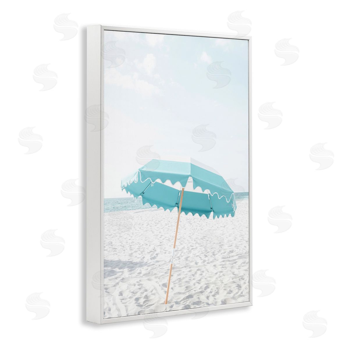 Elena Chukhlebova Lone Blue Beach Umbrella White Framed Giclee Wall Art Print