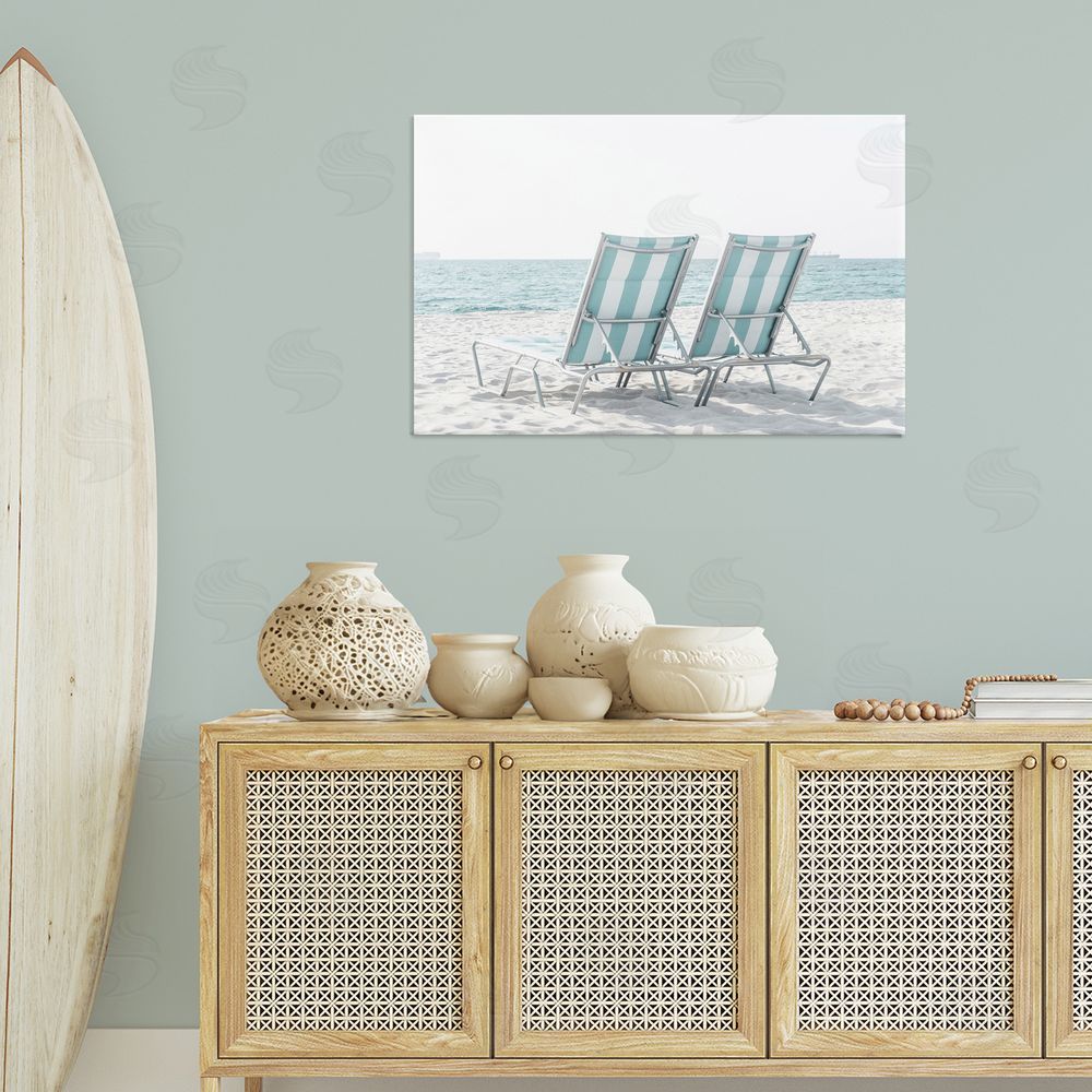 Elena Chukhlebova Blue Beach Chairs Pair Canvas Wall Art Print in Room