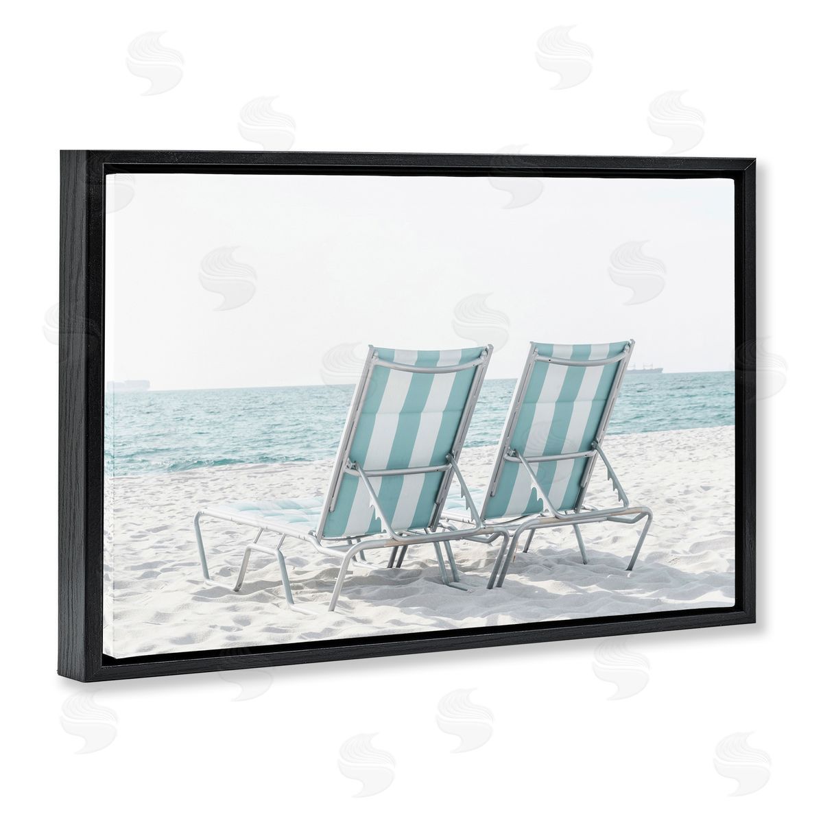 Elena Chukhlebova Blue Beach Chairs Pair Black Floating Frame Canvas Wall Art Print