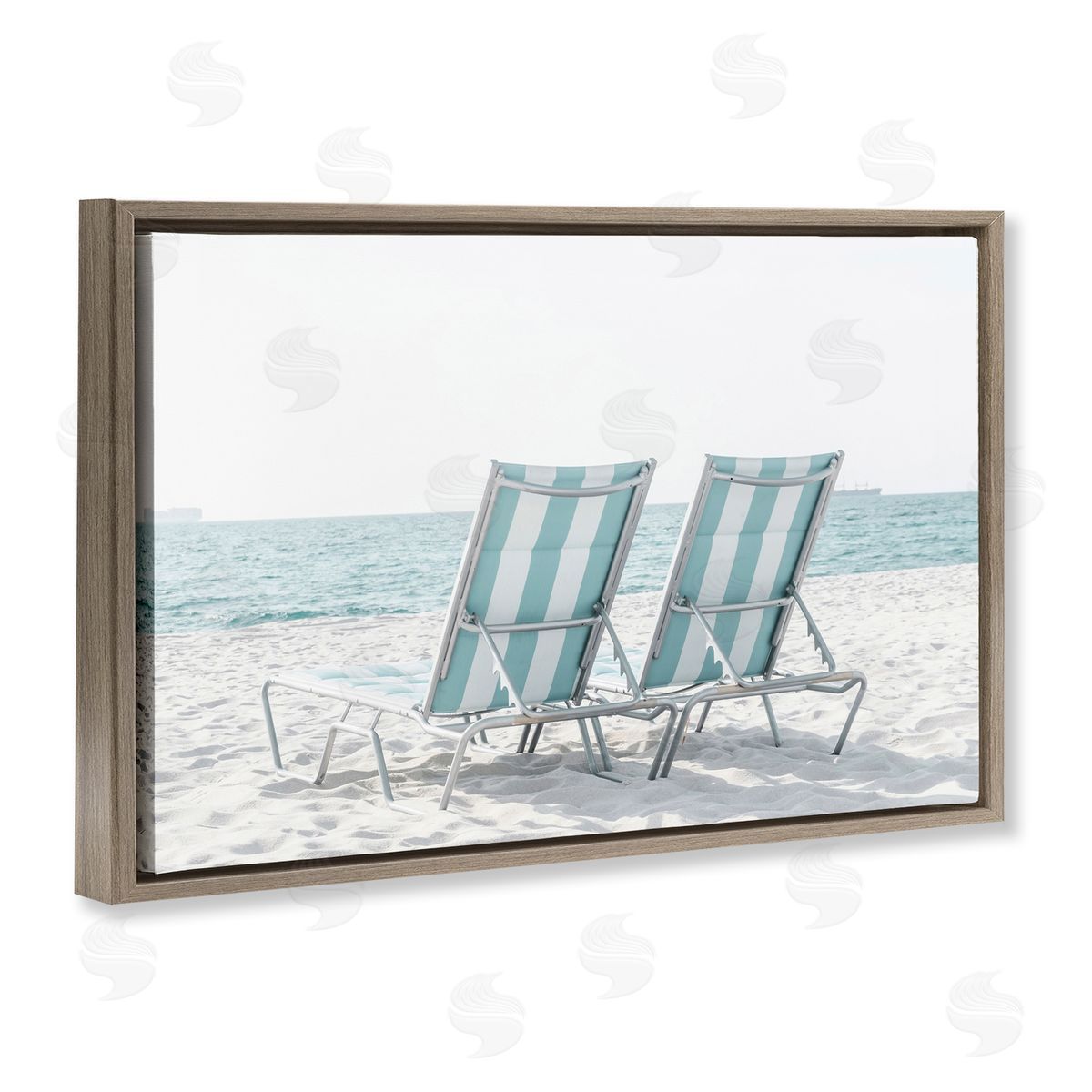 Elena Chukhlebova Blue Beach Chairs Pair Brown Floating Frame Canvas Wall Art Print