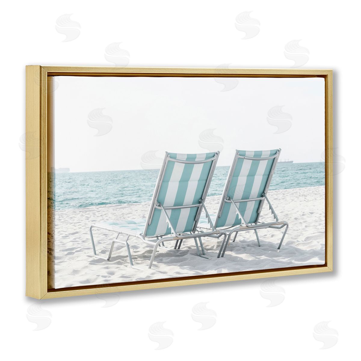 Elena Chukhlebova Blue Beach Chairs Pair Gold Floating Frame Canvas Wall Art Print