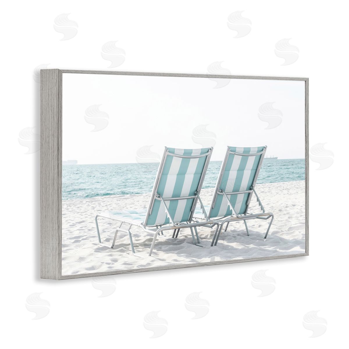Elena Chukhlebova Blue Beach Chairs Pair Gray Framed Giclee Wall Art Print