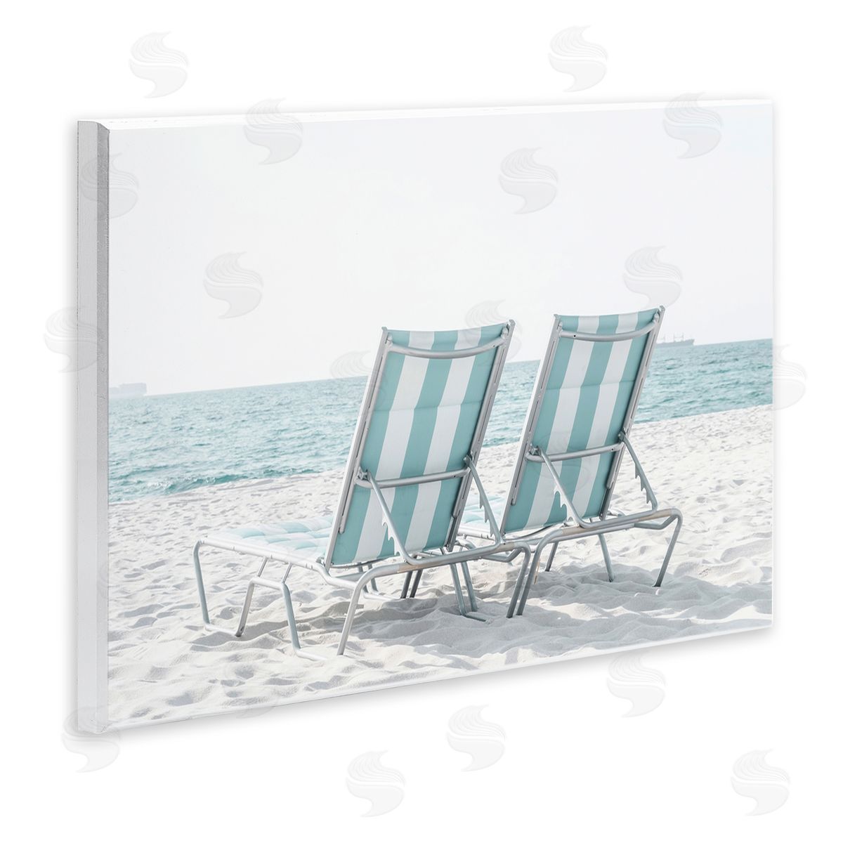 Elena Chukhlebova Blue Beach Chairs Pair Wooden Wall Plaque Art Print