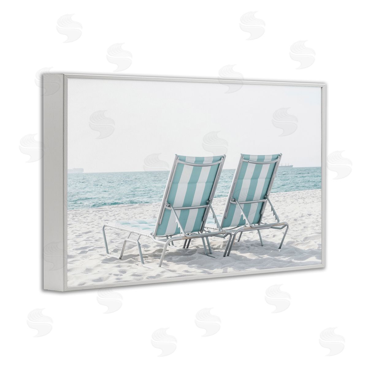Elena Chukhlebova Blue Beach Chairs Pair White Framed Giclee Wall Art Print