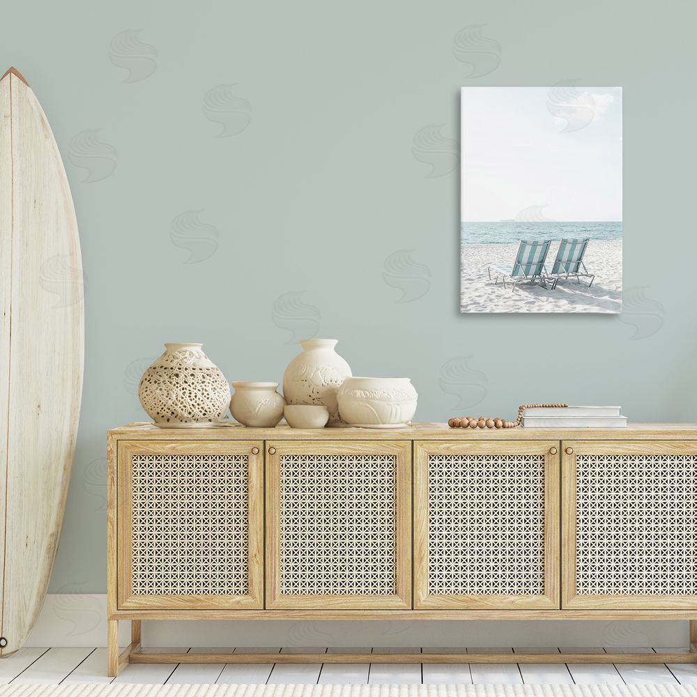 Elena Chukhlebova Soothing Blue Beach Chairs Canvas Wall Art Print in Room