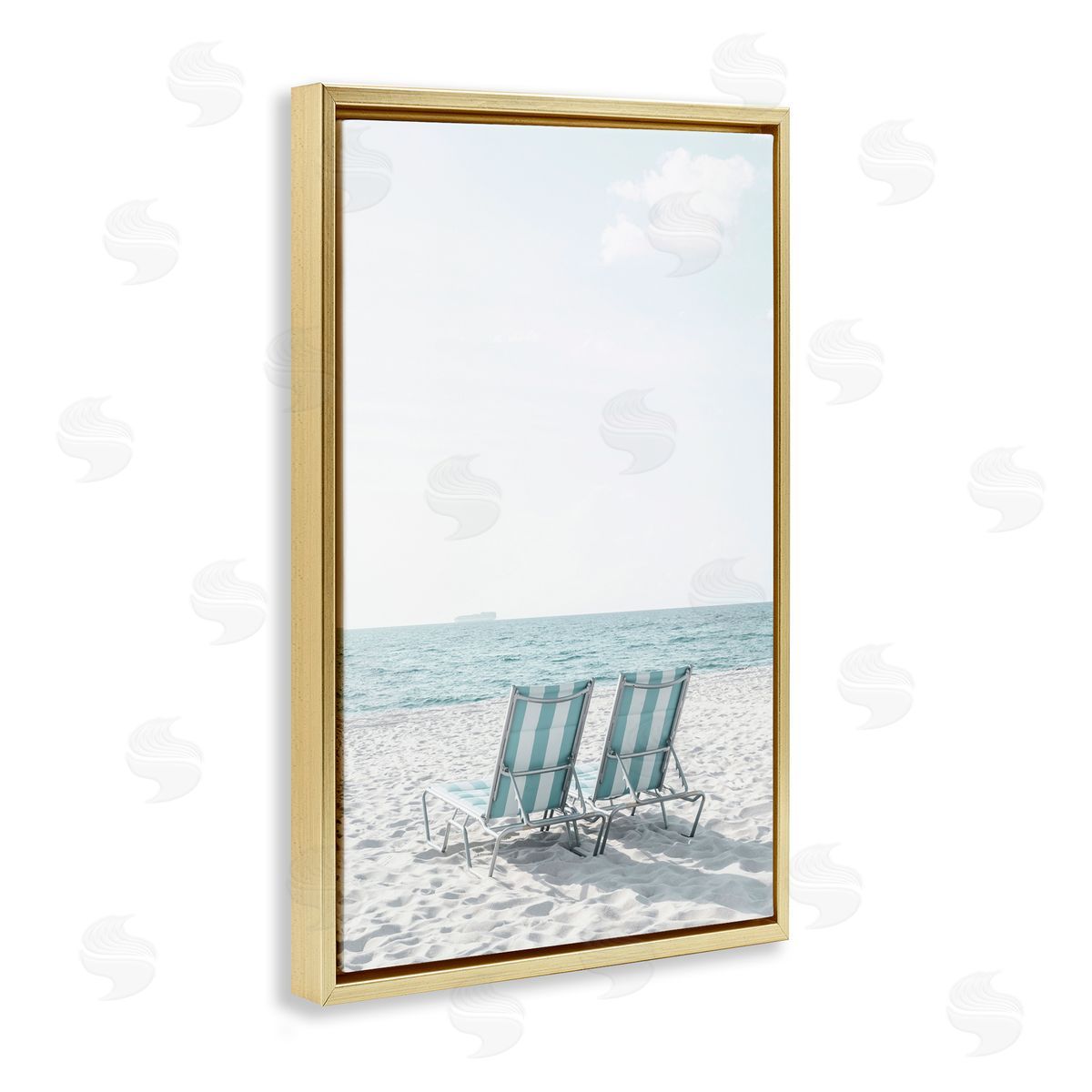 Elena Chukhlebova Soothing Blue Beach Chairs Gold Floating Frame Canvas Wall Art Print