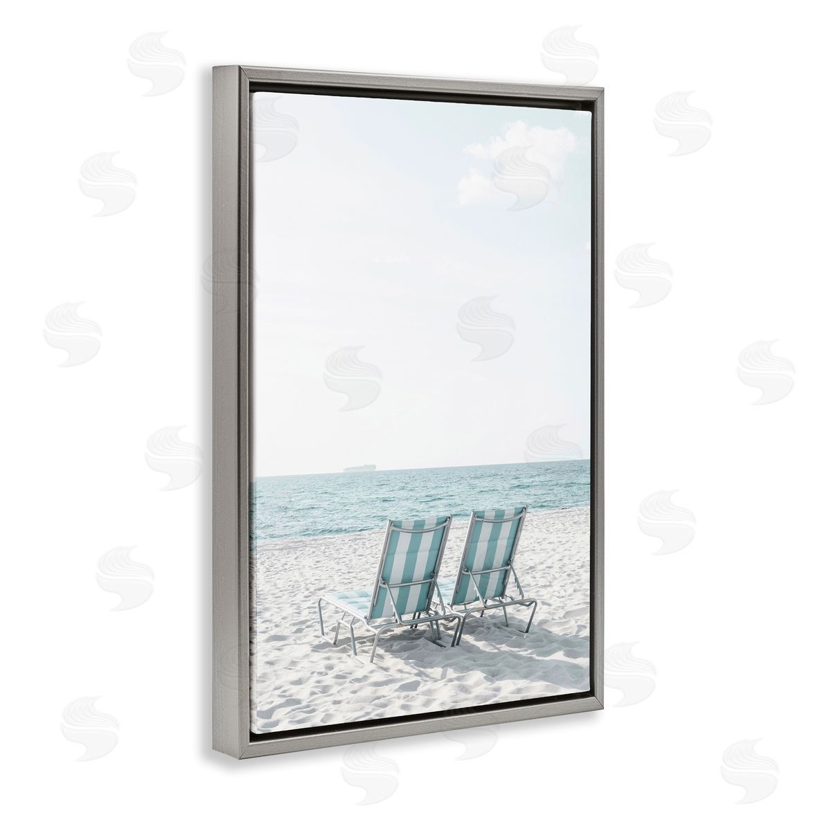 Elena Chukhlebova Soothing Blue Beach Chairs Gray Floating Frame Canvas Wall Art Print
