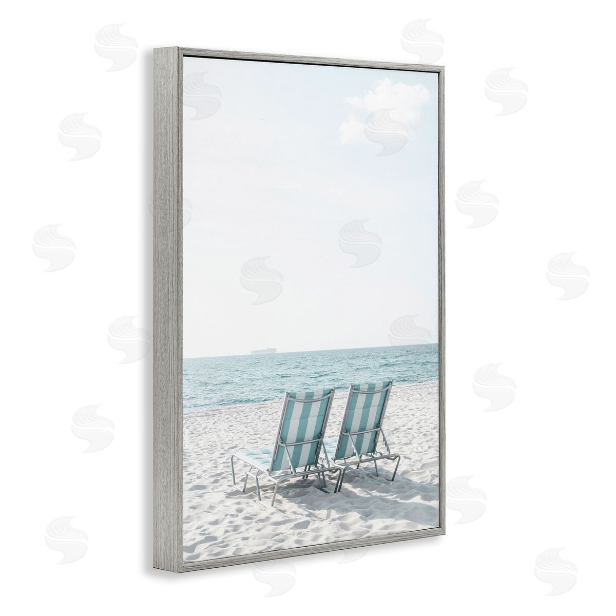 Elena Chukhlebova Soothing Blue Beach Chairs Gray Framed Giclee Wall Art Print
