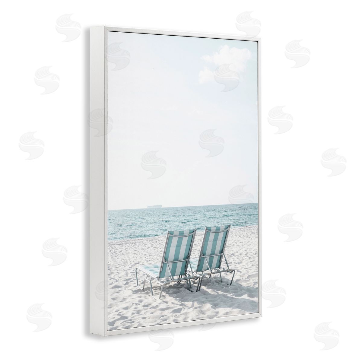 Elena Chukhlebova Soothing Blue Beach Chairs White Framed Giclee Wall Art Print