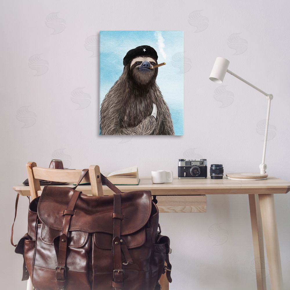 Paula Belle Flores Captain Sloth & Cigar Canvas Wall Art Print in Room