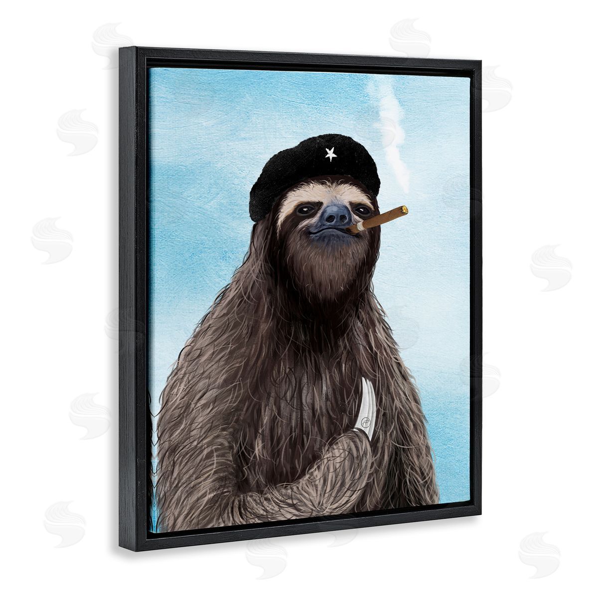 Paula Belle Flores Captain Sloth & Cigar Black Floating Frame Canvas Wall Art Print