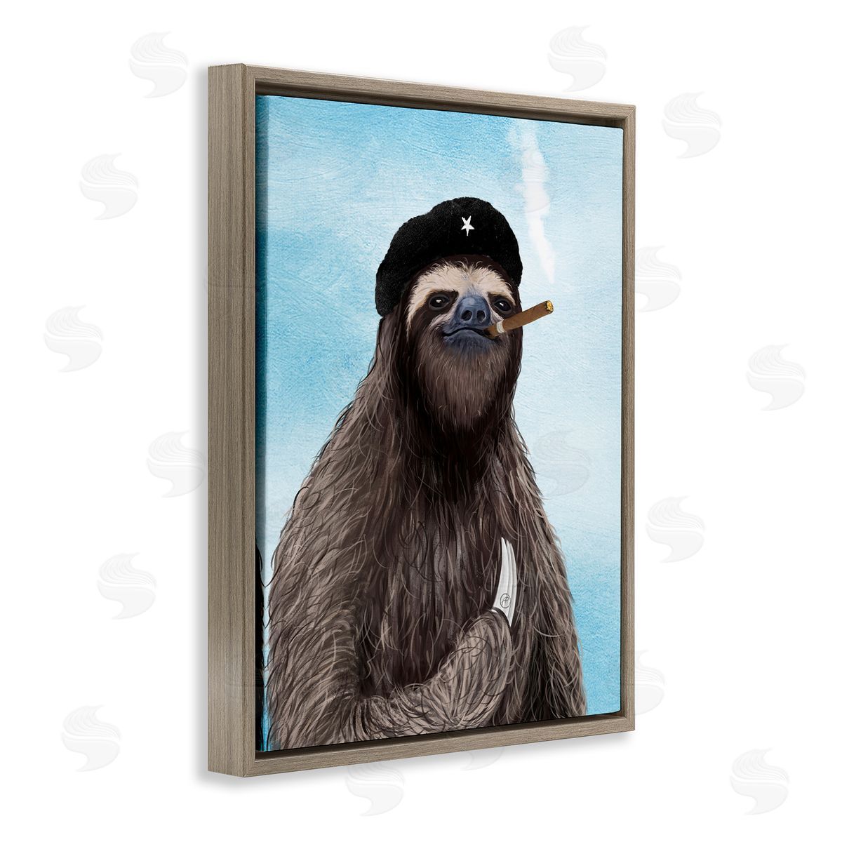 Paula Belle Flores Captain Sloth & Cigar Brown Floating Frame Canvas Wall Art Print