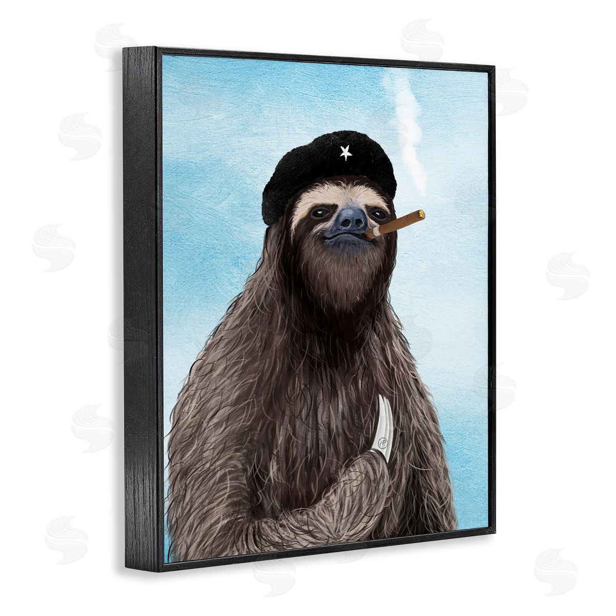 Paula Belle Flores Captain Sloth & Cigar Black Framed Giclee Wall Art Print