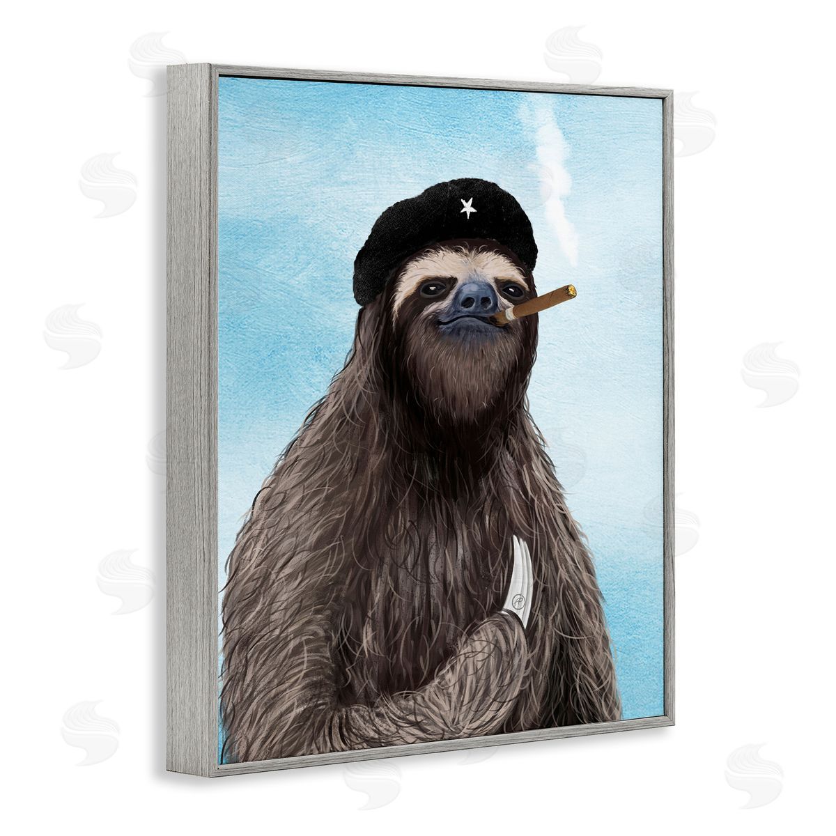 Paula Belle Flores Captain Sloth & Cigar Gray Framed Giclee Wall Art Print