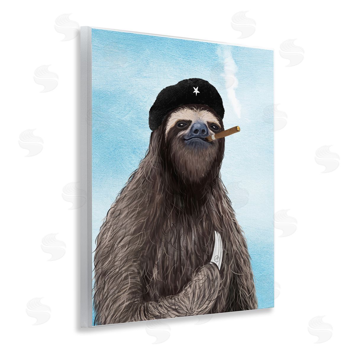 Paula Belle Flores Captain Sloth & Cigar Wooden Wall Plaque Art Print