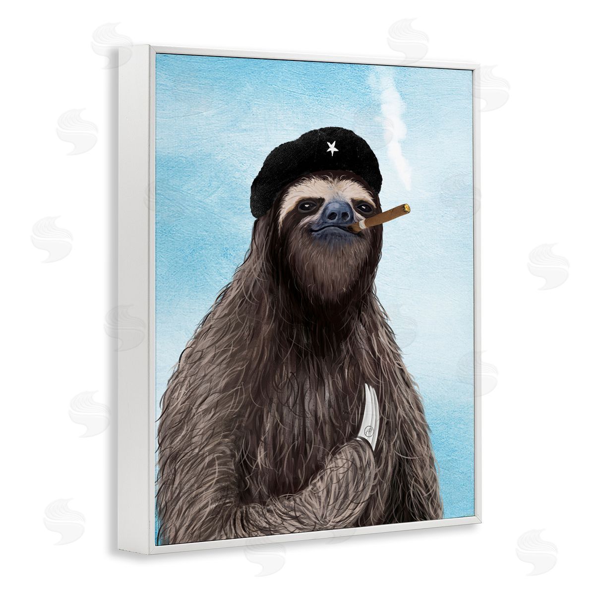 Paula Belle Flores Captain Sloth & Cigar White Framed Giclee Wall Art Print