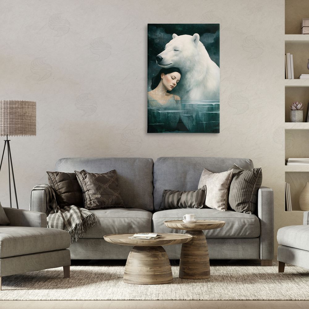 Paula Belle Flores Polar Bear & Woman Canvas Wall Art Print in Room