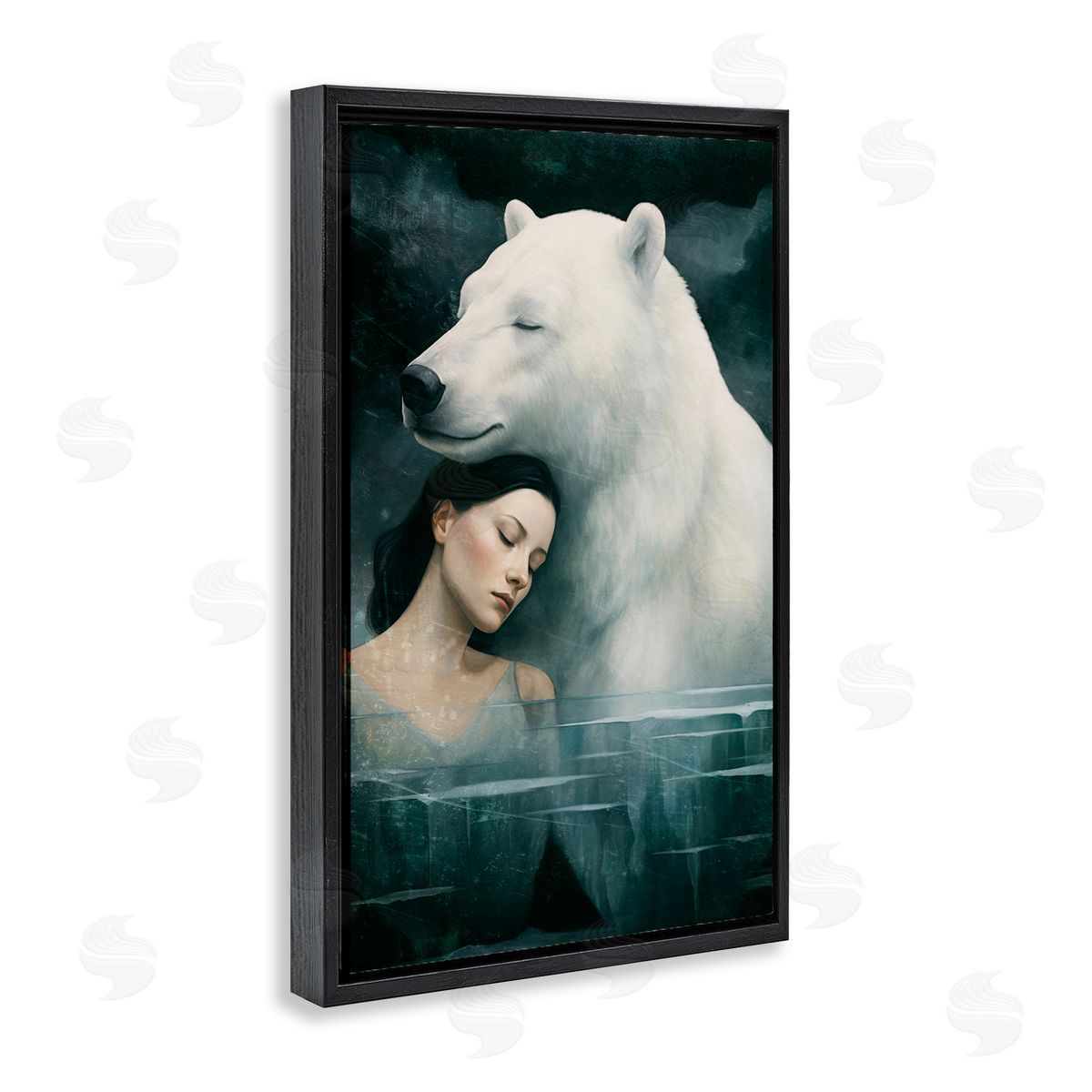 Paula Belle Flores Polar Bear & Woman Black Floating Frame Canvas Wall Art Print