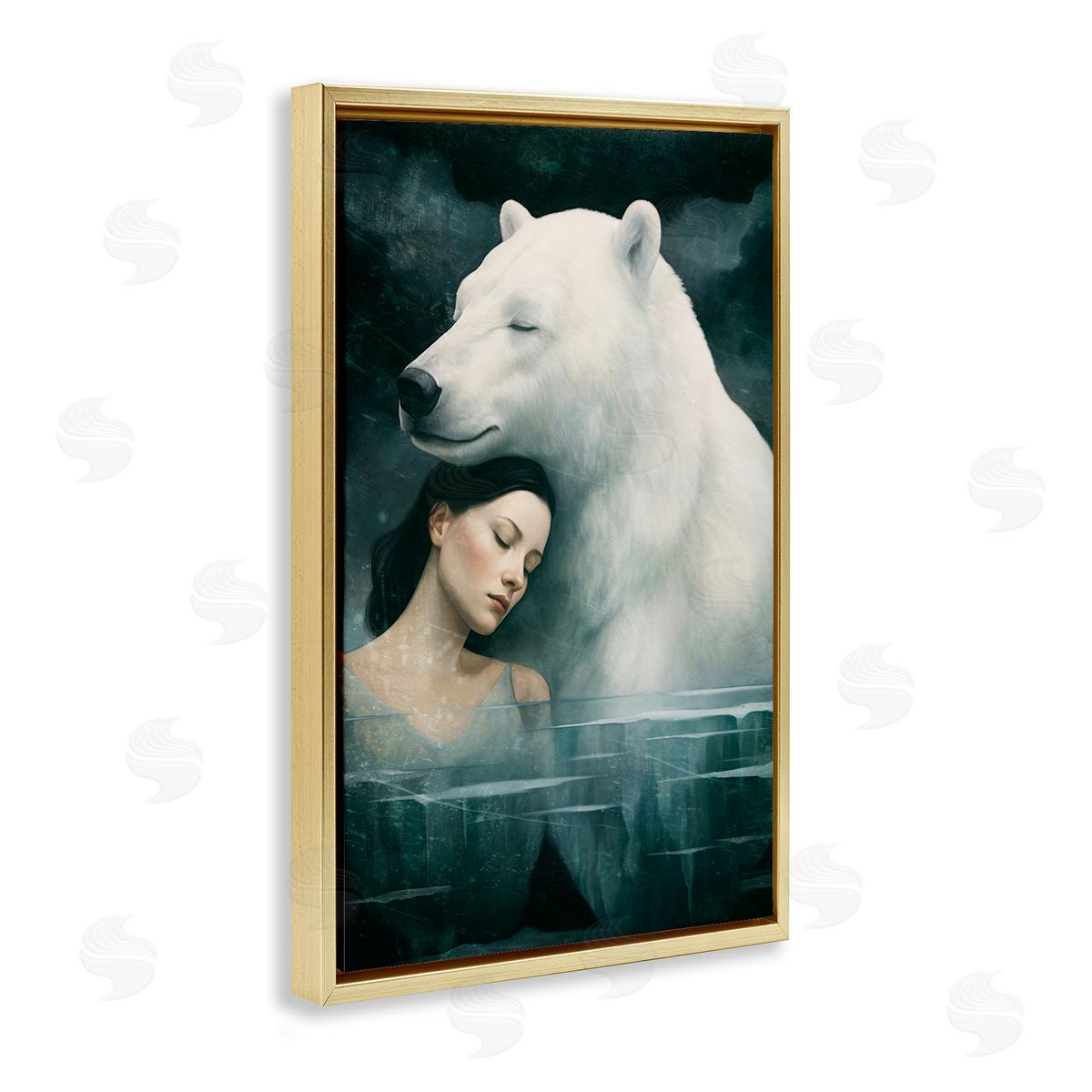 Paula Belle Flores Polar Bear & Woman Gold Floating Frame Canvas Wall Art Print