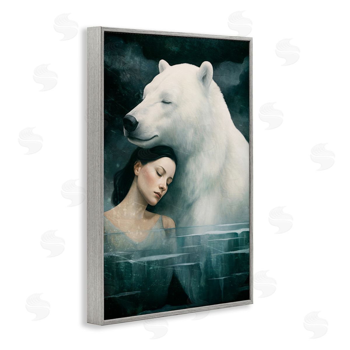 Paula Belle Flores Polar Bear & Woman Gray Framed Giclee Wall Art Print