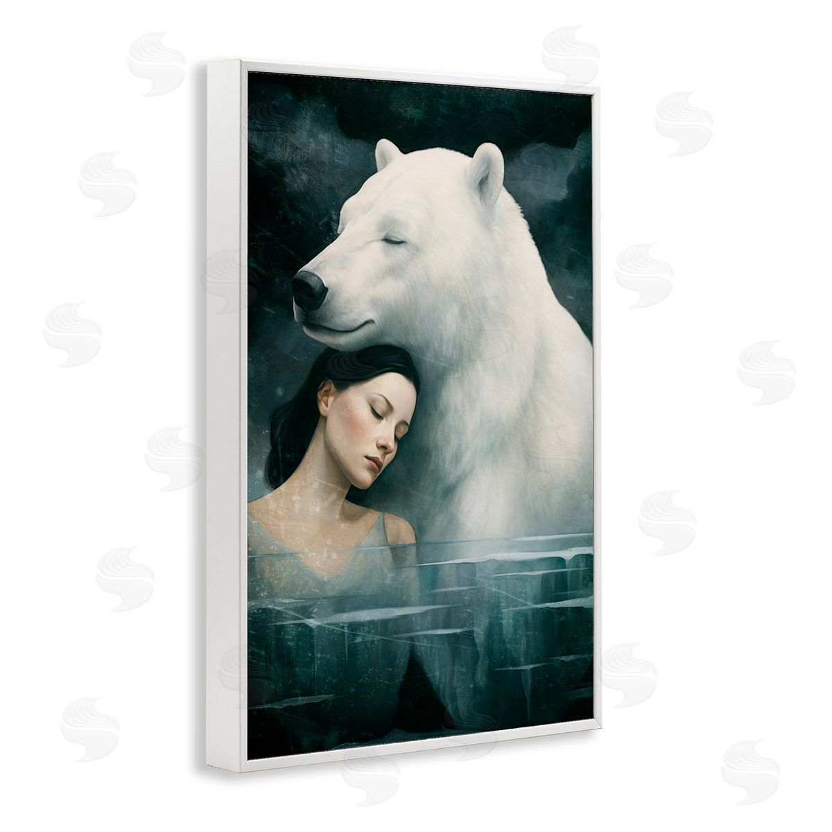 Paula Belle Flores Polar Bear & Woman White Framed Giclee Wall Art Print