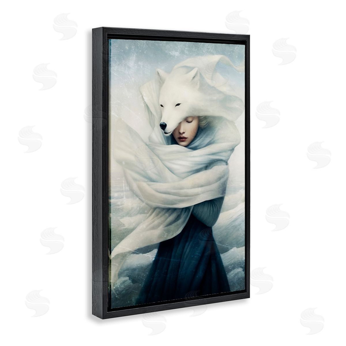 Paula Belle Flores Wolf Swathed Woman Black Floating Frame Canvas Wall Art Print