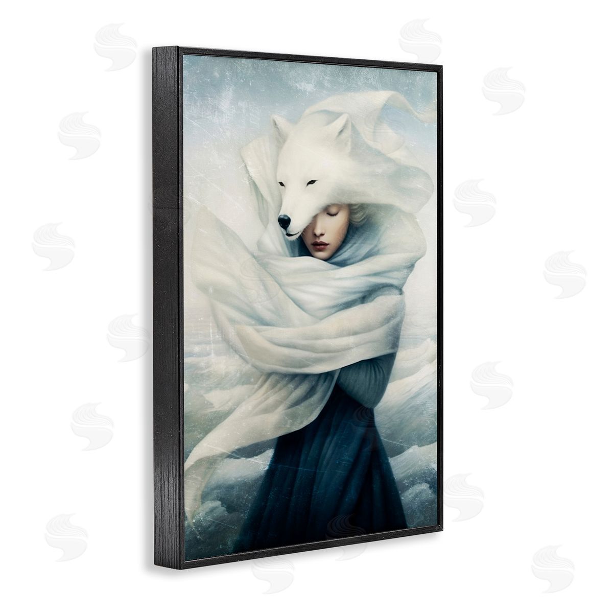 Paula Belle Flores Wolf Swathed Woman Black Framed Giclee Wall Art Print
