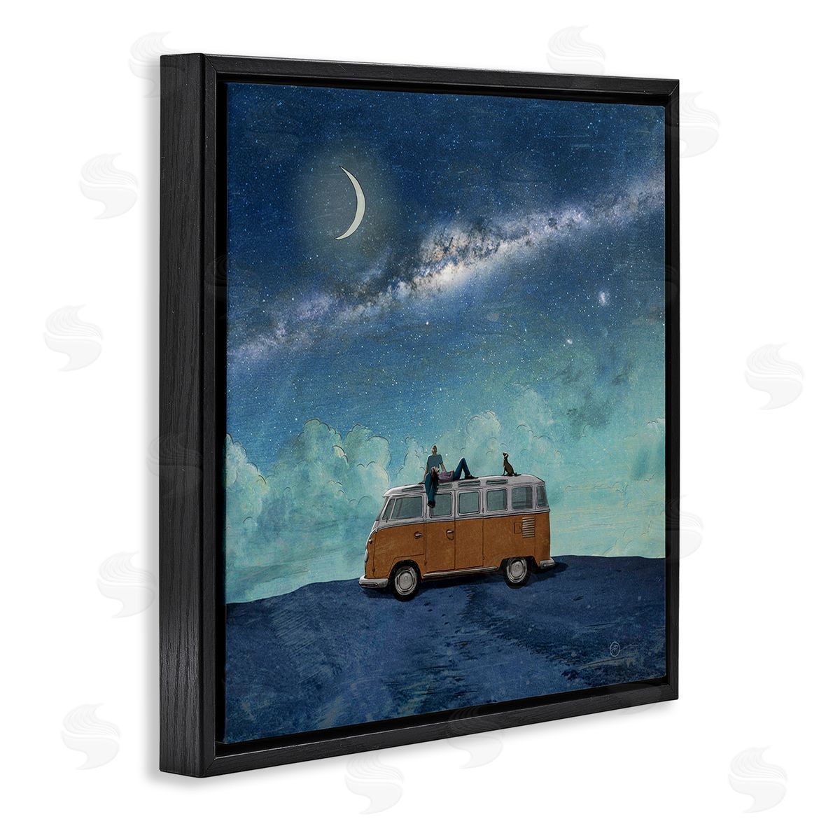 Paula Belle Flores Couple & Dog Adventure Black Floating Frame Canvas Wall Art Print