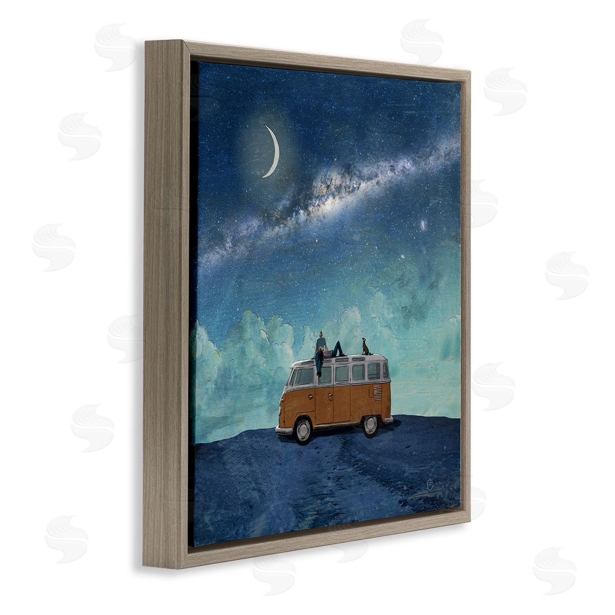 Paula Belle Flores Couple & Dog Adventure Brown Floating Frame Canvas Wall Art Print