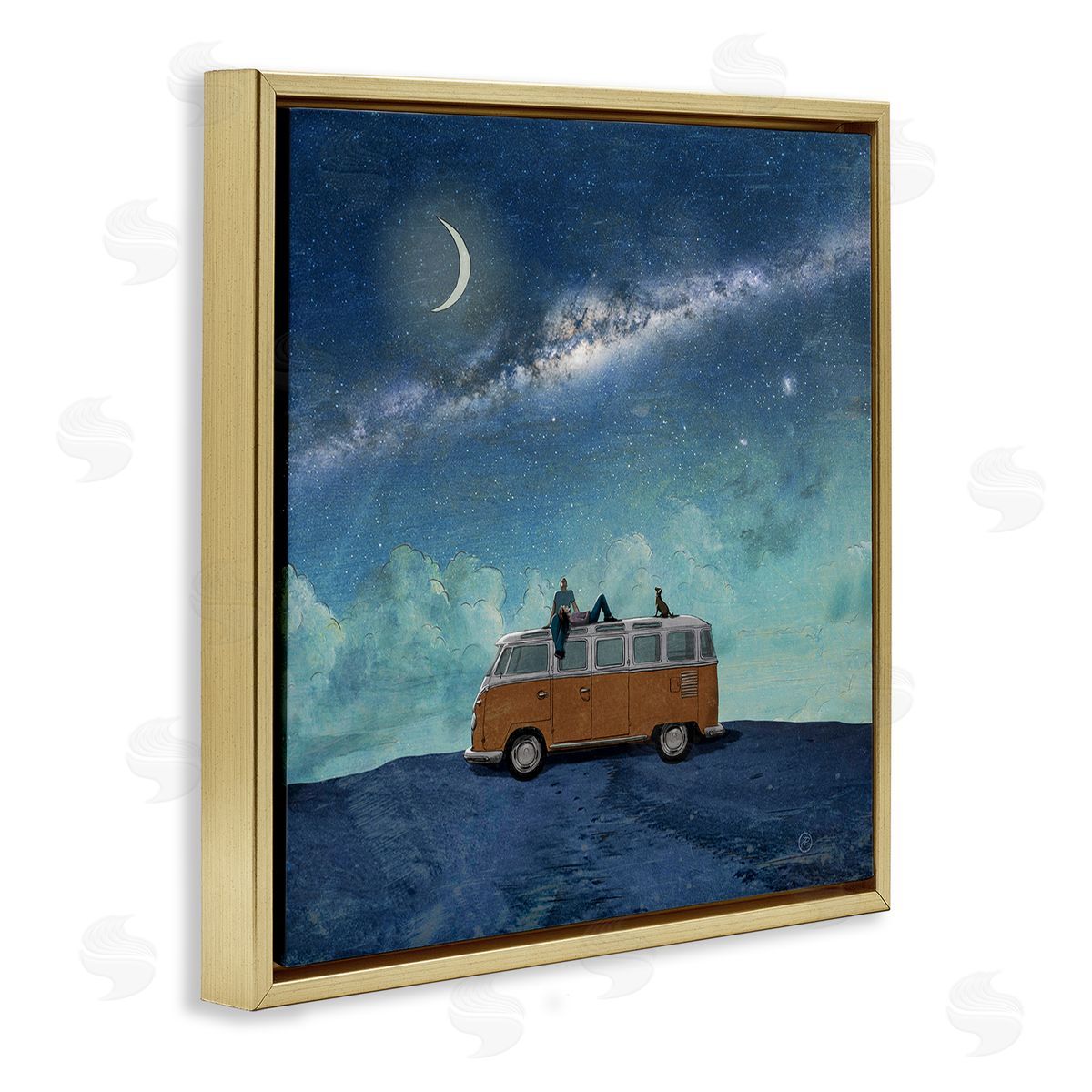 Paula Belle Flores Couple & Dog Adventure Gold Floating Frame Canvas Wall Art Print