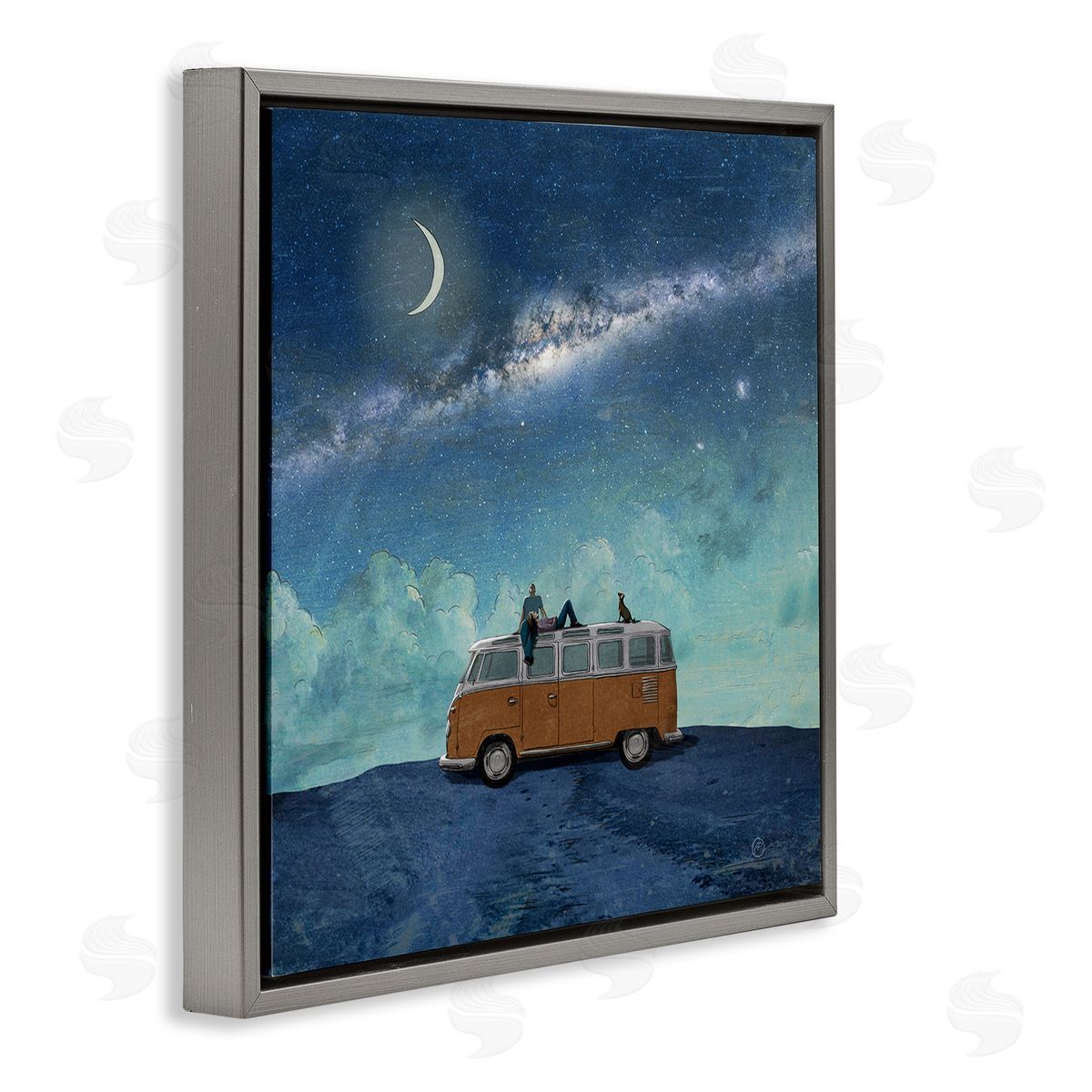 Paula Belle Flores Couple & Dog Adventure Gray Floating Frame Canvas Wall Art Print