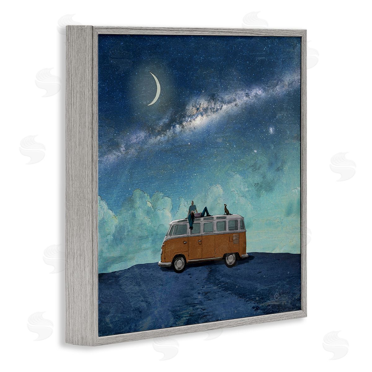 Paula Belle Flores Couple & Dog Adventure Gray Framed Giclee Wall Art Print