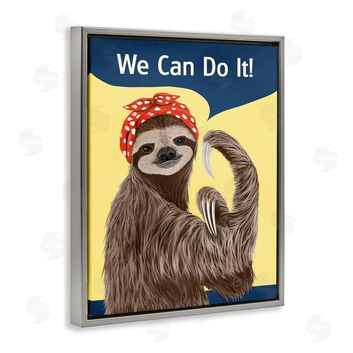 Paula Belle Flores We Can Classic Sloth Gray Floating Frame Canvas Wall Art Print