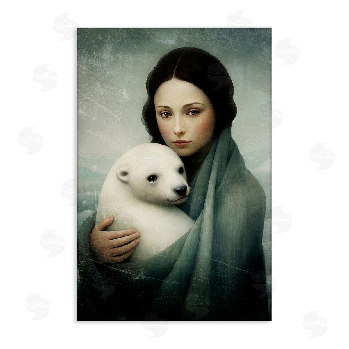 Paula Belle Flores Girl & Baby Polar Bear Canvas Wall Art Print