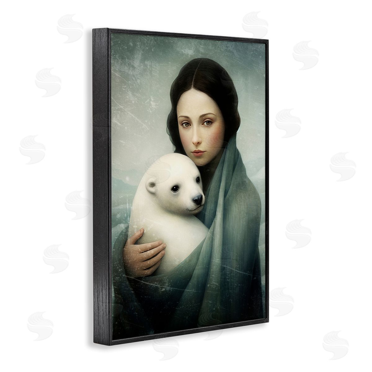 Paula Belle Flores Girl & Baby Polar Bear Black Framed Giclee Wall Art Print