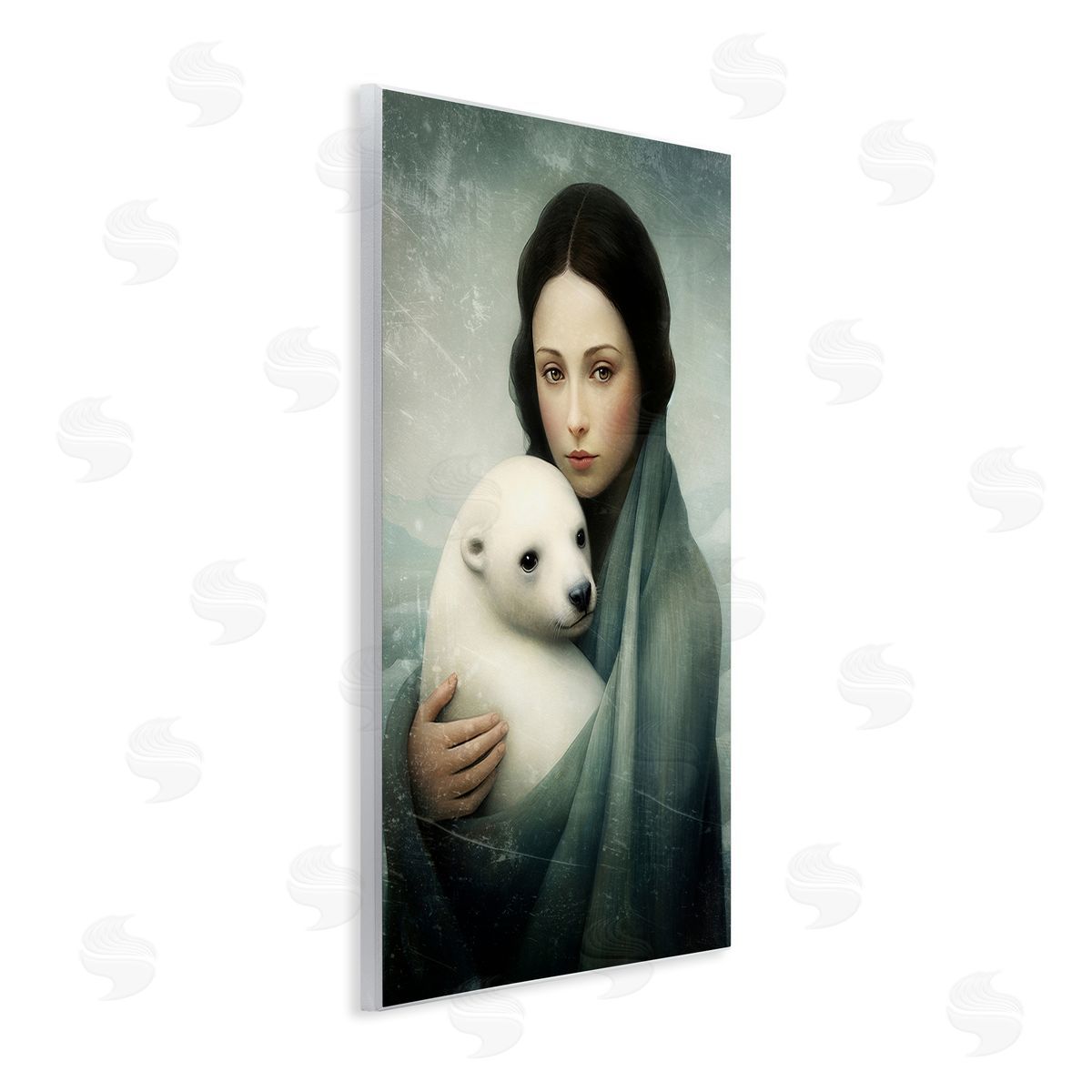 Paula Belle Flores Girl & Baby Polar Bear Wooden Wall Plaque Art Print