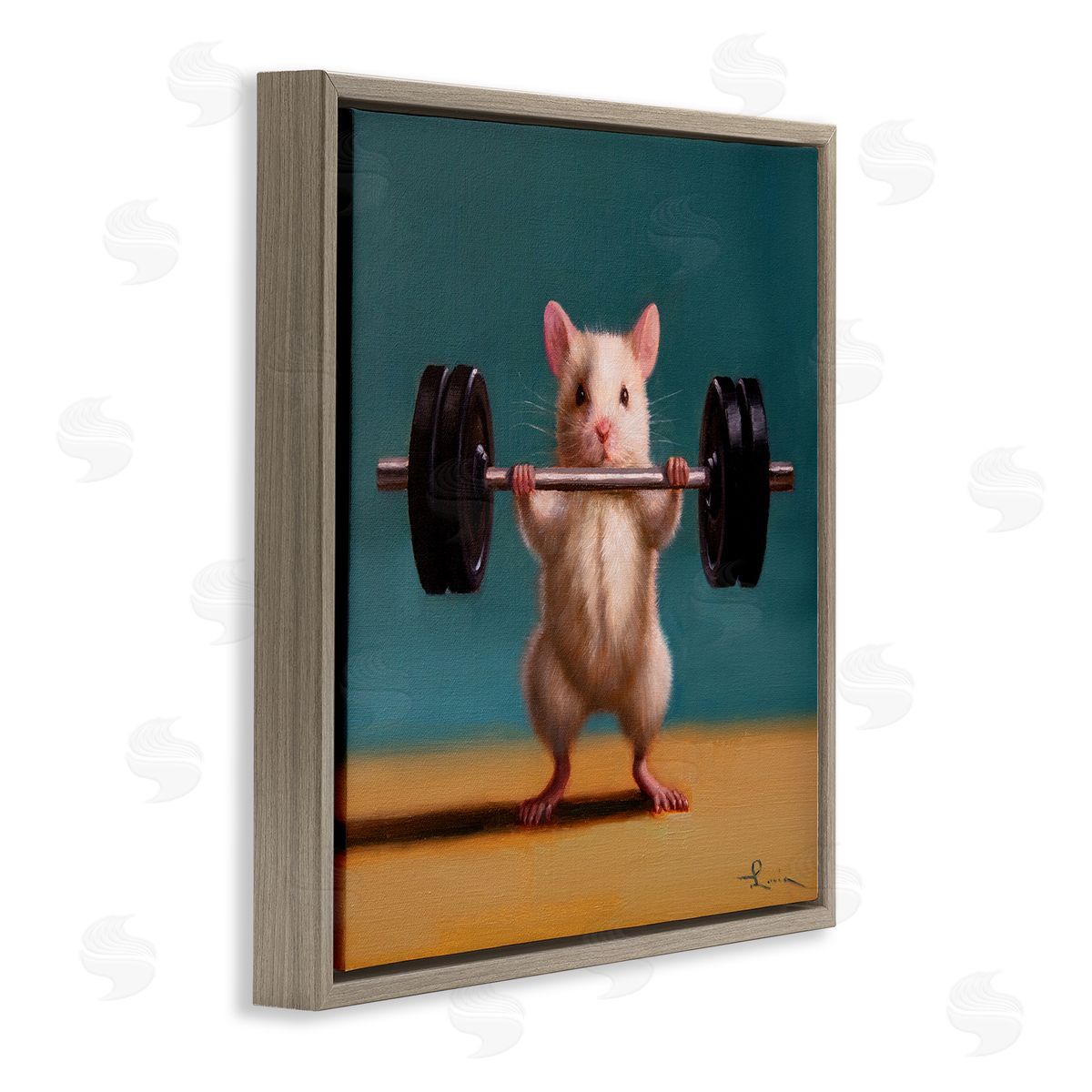 Lucia Heffernan Power Lifting Mouse Brown Floating Frame Canvas Wall Art Print