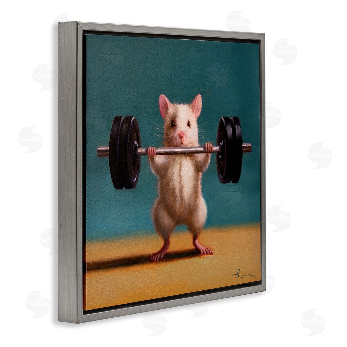 Lucia Heffernan Power Lifting Mouse Gray Floating Frame Canvas Wall Art Print