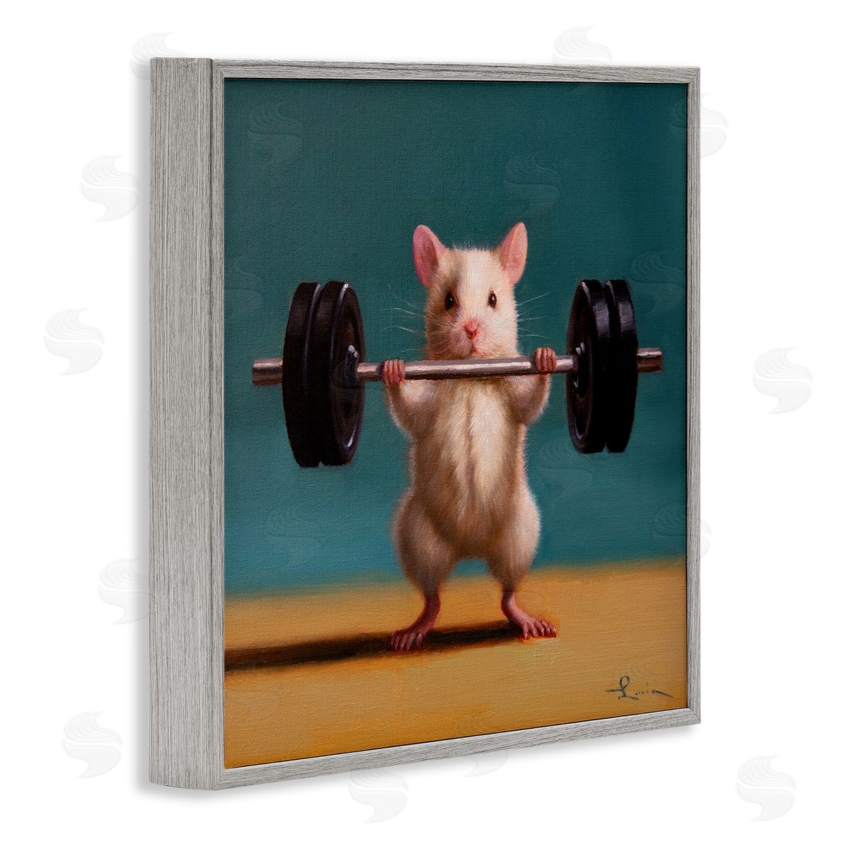 Lucia Heffernan Power Lifting Mouse Gray Framed Giclee Wall Art Print