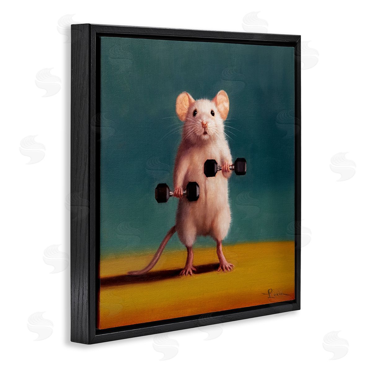 Lucia Heffernan Weight Lifting Mouse Black Floating Frame Canvas Wall Art Print