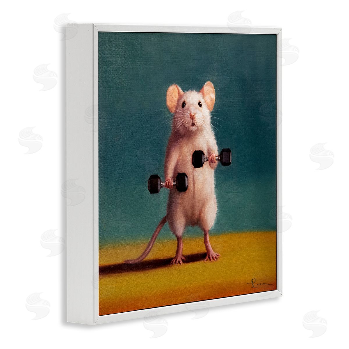 Lucia Heffernan Weight Lifting Mouse White Framed Giclee Wall Art Print
